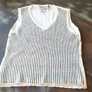 Joseph A sleeveless knit top with iridescent beads throughout the front. Size S